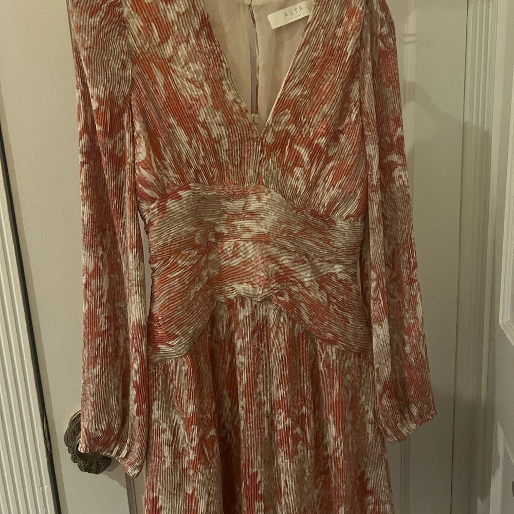 Astr Ruched Long Sleeve Plunge Dress